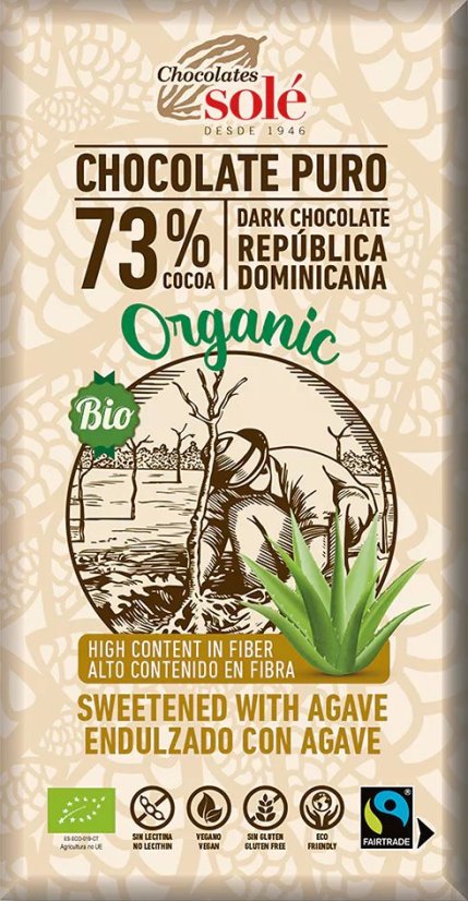 Bio hořká čokoláda se sirupem z agáve SOLÉ 100 g Bio hořká čokoláda se sirupem z agáve SOLÉ 100 g