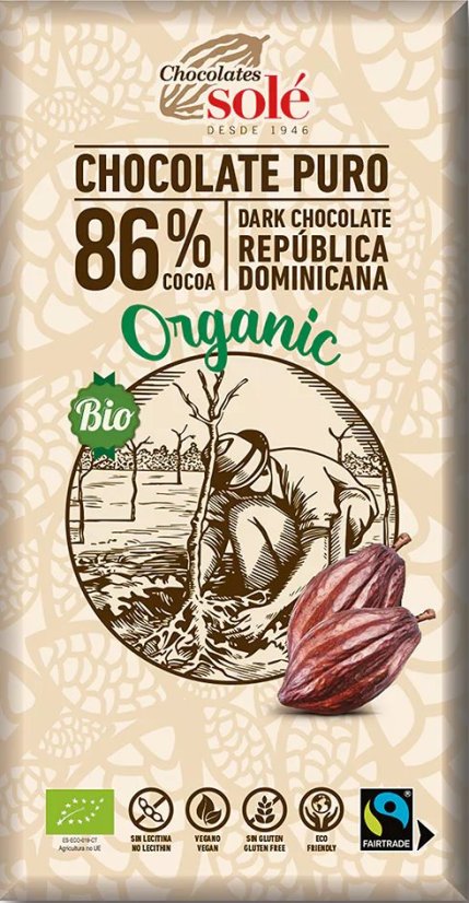 Bio hořká čokoláda 86% SOLÉ 100 g