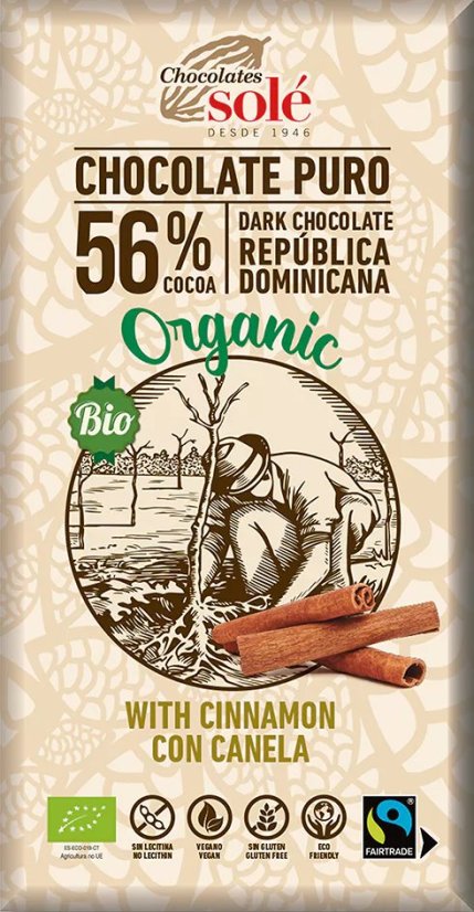 Bio hořká čokoláda se skořicí SOLÉ 100 g
