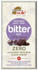 Hořká čokoláda 72% s acai a stévií bez cukru SOLÉ 100 g