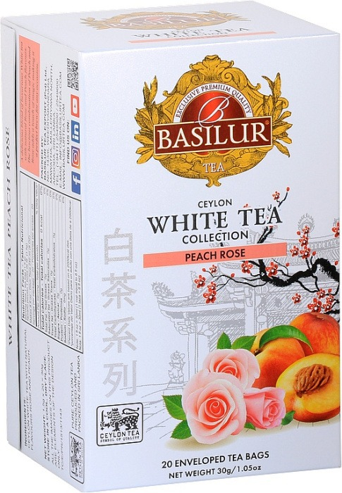 Bílý čaj - White Tea Peach Rose BASILUR 20 x 1,5 g