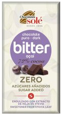 Hořká čokoláda 72% s acai a stévií bez cukru SOLÉ 100 g