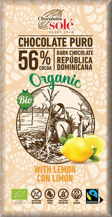 Bio hořká čokoláda citrónová SOLÉ 100 g Bio hořká čokoláda citrónová SOLÉ 100 g