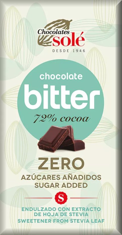 Hořká čokoláda 72% se stévií bez cukru SOLÉ 100 g